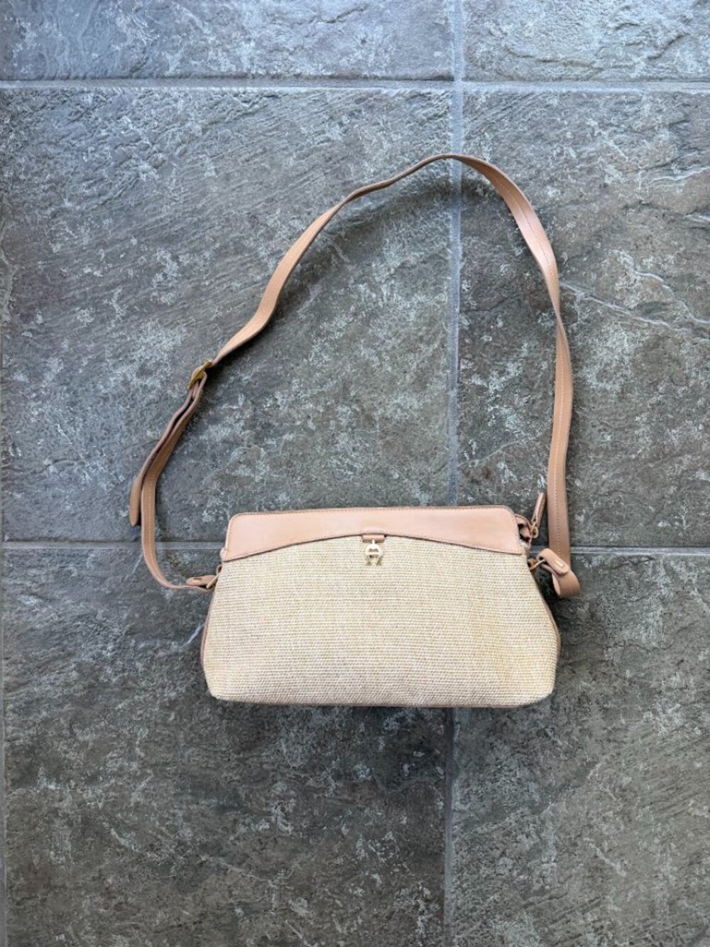 Vintage Etienne Aigner Woven Jute & Leather Shoulder Bag
